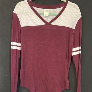 Women's Burgundy and White Long Sleeve Top